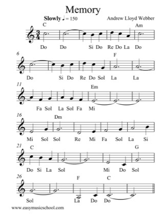 Download Memory Piano (Simplified) SHEET MUSIC Free BY Andrew Lloyd Webber