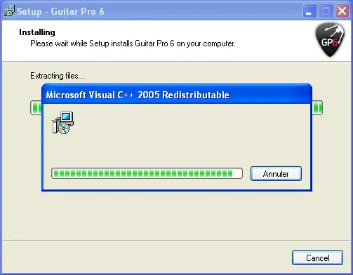 Near the end of the installation, a “Microsoft Visual C++ 2005 Redistribuable” window will come up. It is vital that you do install that component for Guitar Pro 6 to run smoothly. Do not close that window!